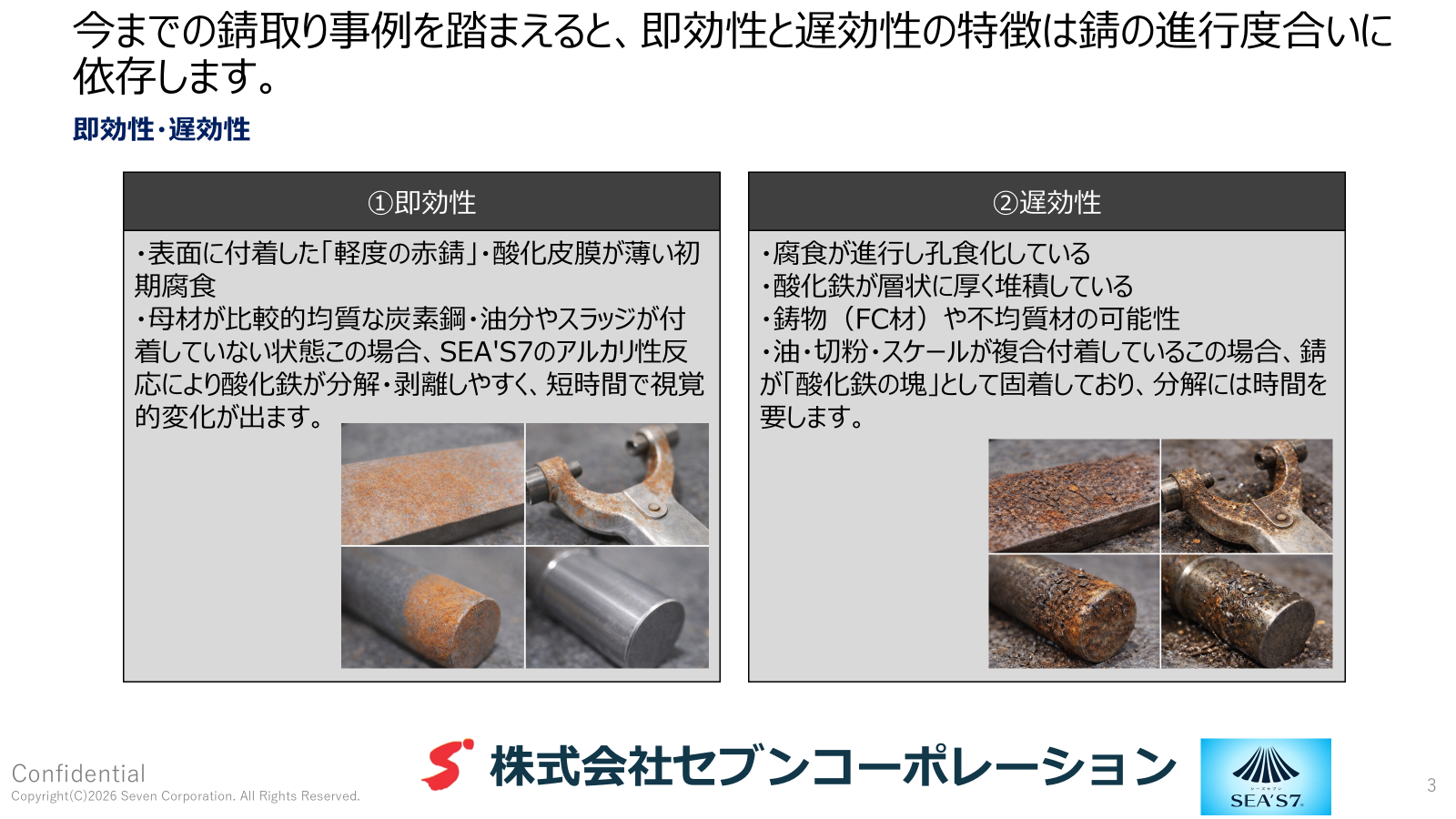 SEA'S 7 の錆取りにおける即効性と遅効性