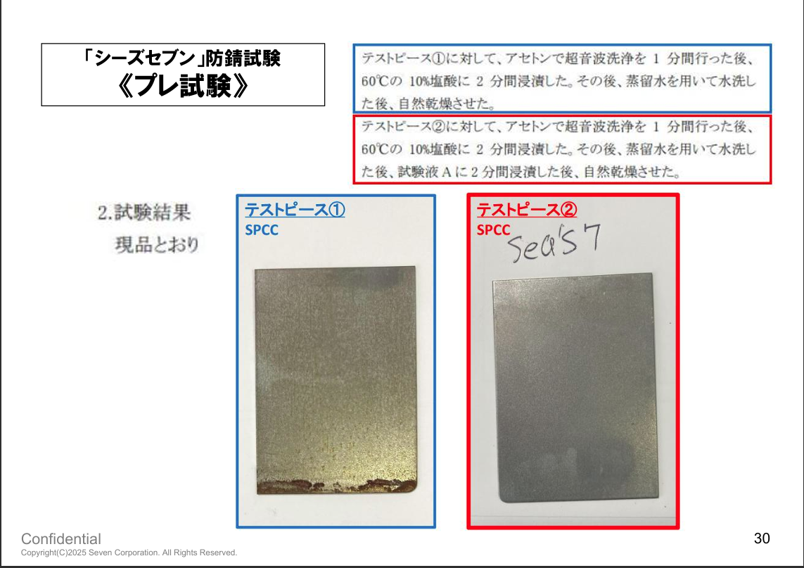SEA'S 7 防錆プレ試験の結果
